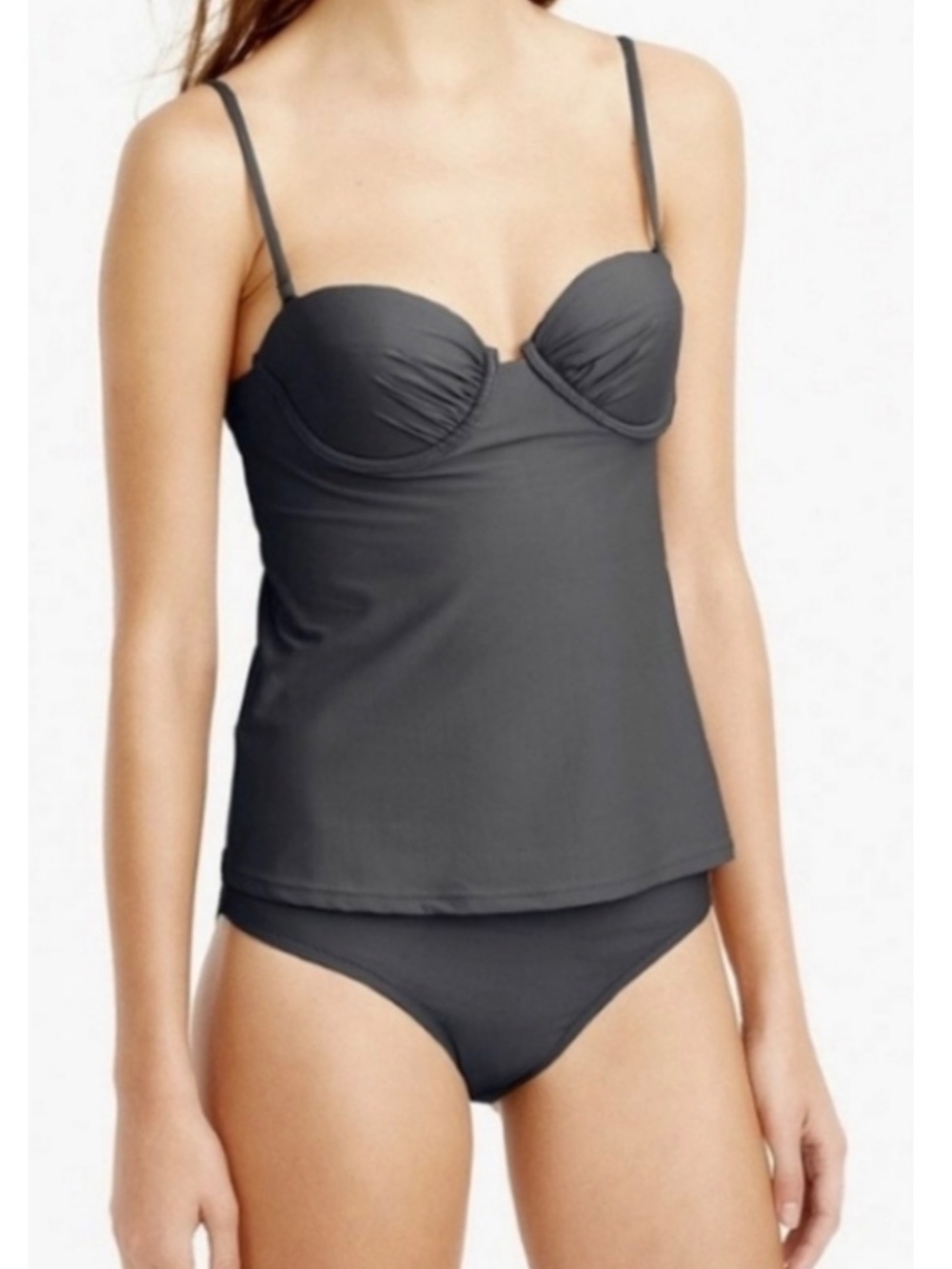 J.Crew NWT Swimsuits Ruched Underwire Swing Top Dark Charcoal size 0
